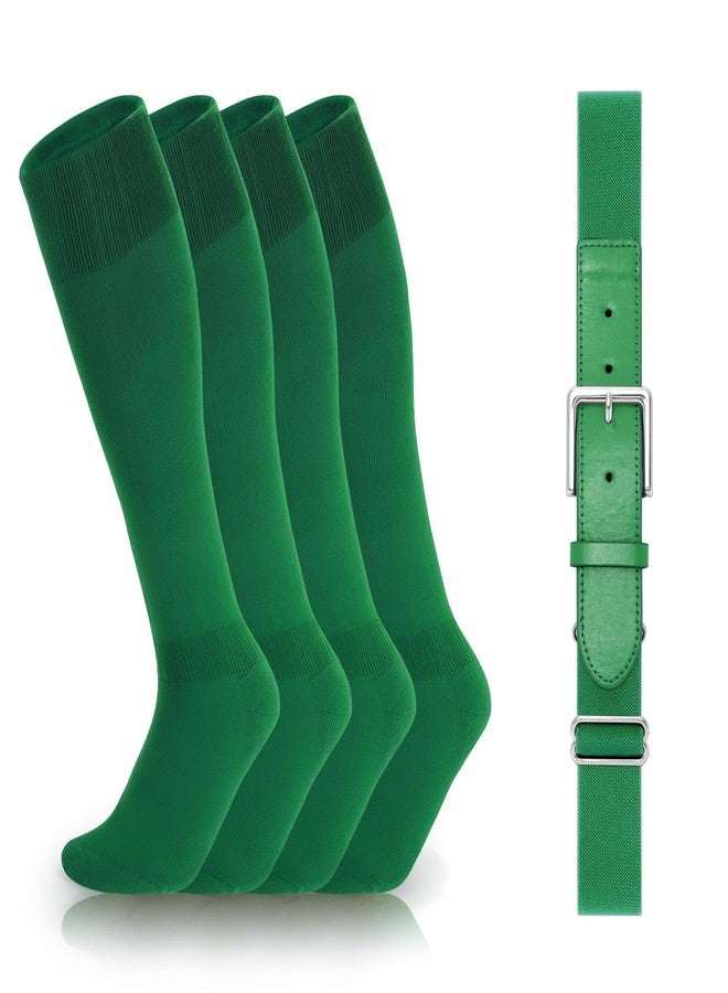 VONMELLI Youth Baseball Softball Belt and Socks Combo, Elastic Kelly Green Belt and Socks for Boys Girls (2 Pairs of Socks & 1 Belt) - Image 1